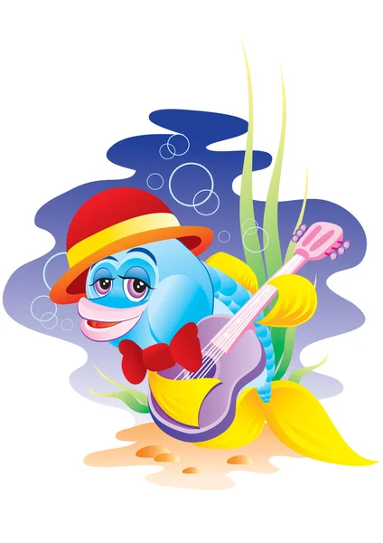 ギターを持つ小さな魚 — ストックベクタ