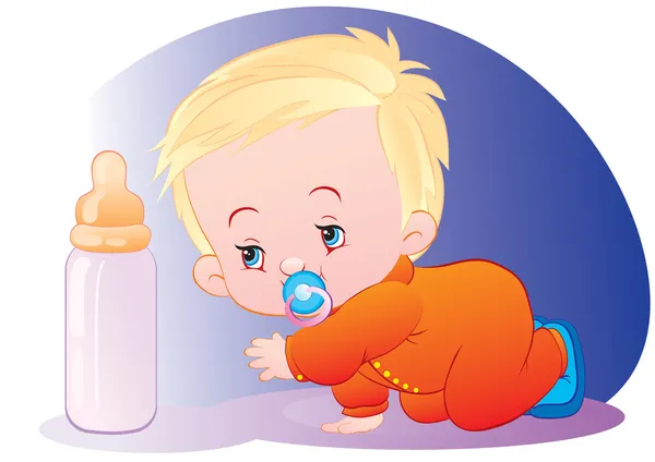 The kid with a bottle of milk — Stock Vector