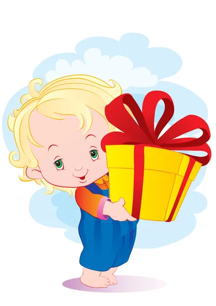 The kid with a gift — Stock Vector
