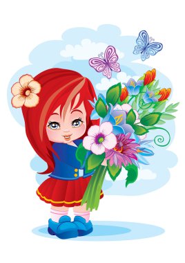 The girl with a bouquet clipart