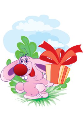 Hare with a gift clipart