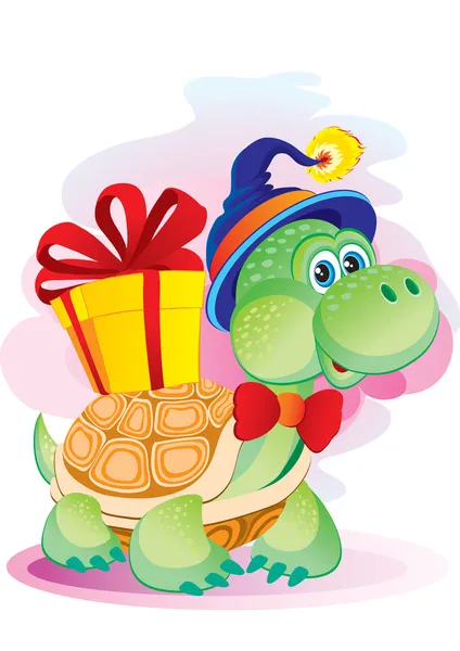 Żółw z prezentem — Wektor stockowy