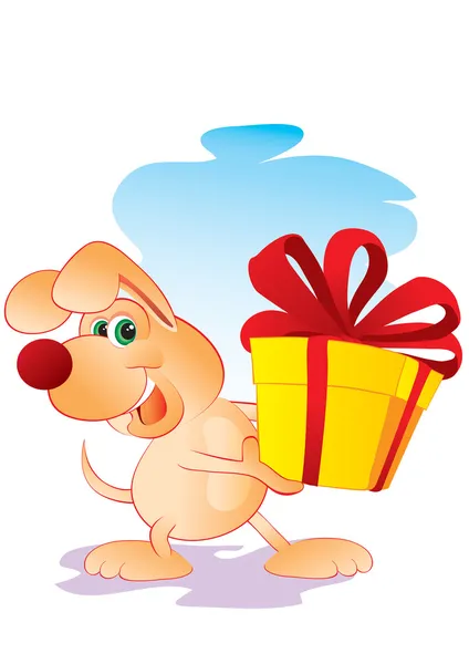 Dog with a gift — Stock Vector