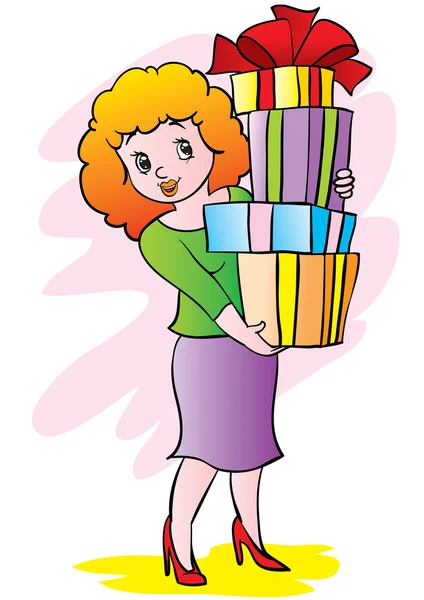The woman with gifts — Stock Vector