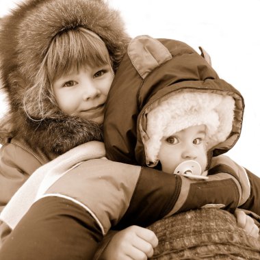 Small children are very glad to winter clipart
