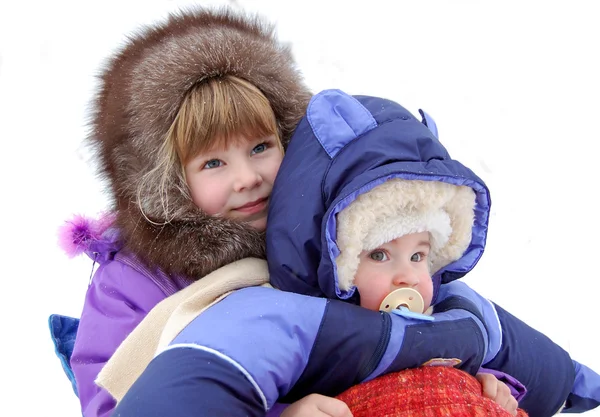 stock image Small children are very glad to winter