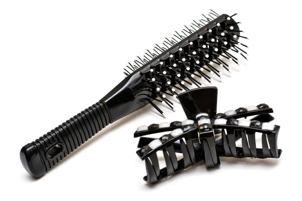 Saç tokası ve saç fırçası — Stok fotoğraf