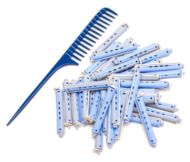 Handle rake and hair rollers clipart