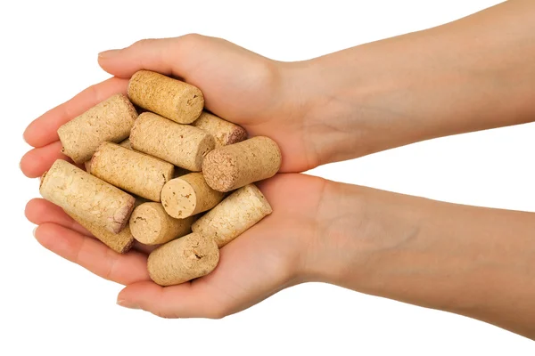 stock image Hands with wine corks