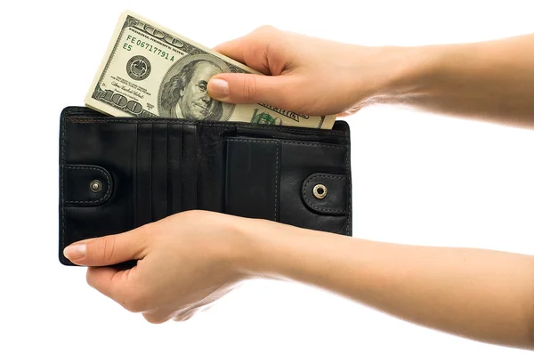 Dinheiro em carteira preta — Fotografia de Stock