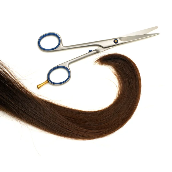 Scissors and lock of hair — Stock Photo, Image