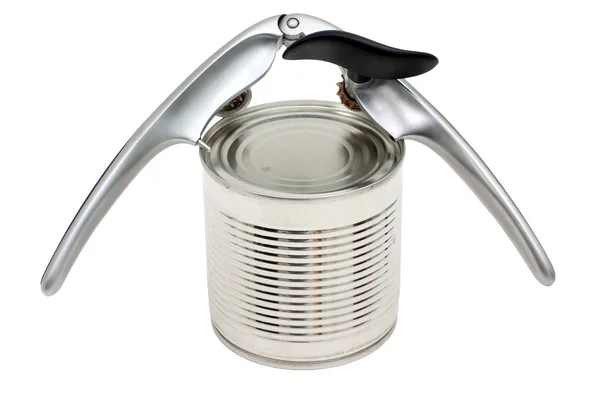 Canned foods and can-opener — Stock Photo, Image