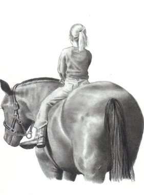 Pencil Drawing of Little Girl on Horse clipart