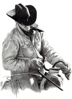 Pencil Drawing of Cowboy in Saddle clipart