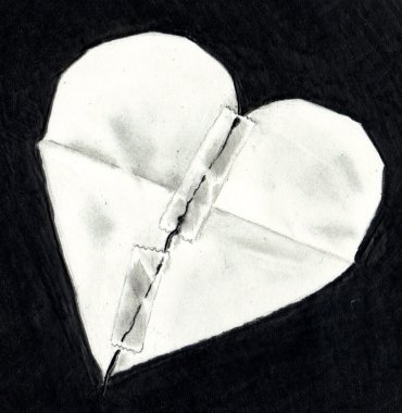 Drawing of a Mended Broken Paper Heart clipart