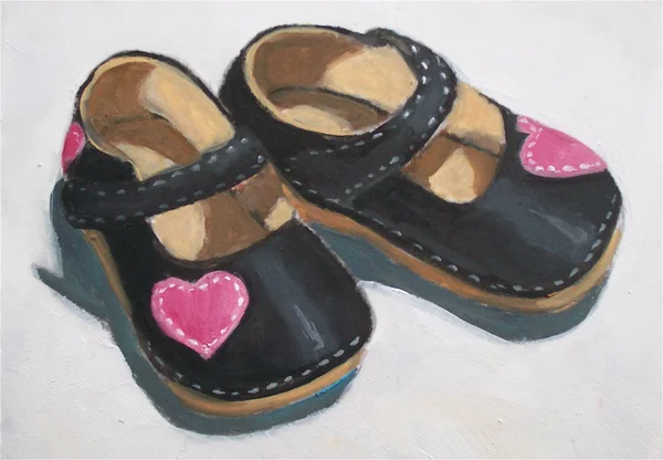 Painting of Baby Shoes with Hearts — Stock Photo, Image