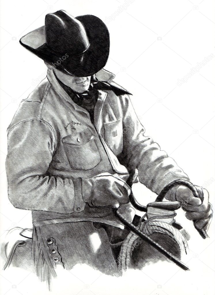 Pencil Drawing of Cowboy in Saddle