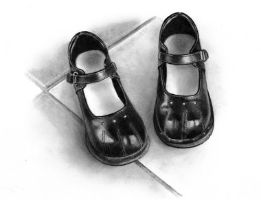 Pencil Drawing of LIttle Black Shoes clipart