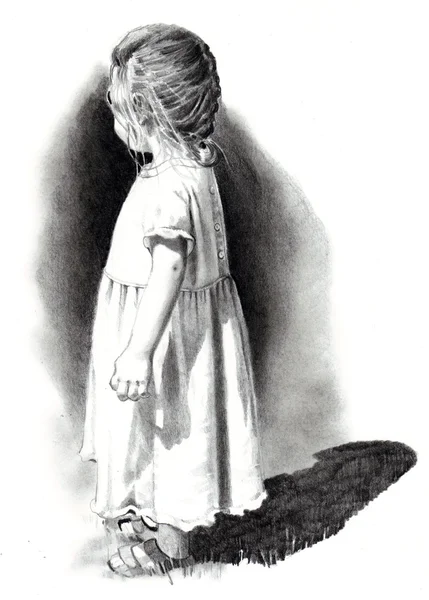 Desenho a lápis de LIttle Girl — Fotografia de Stock