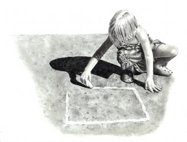 Pencil Drawing of Girl Playing Hopscotch clipart