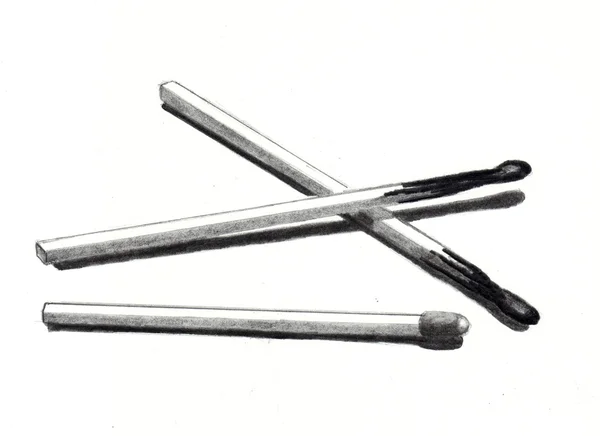 Pencil Drawing of Three Matches — Stock Photo, Image