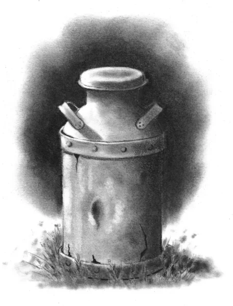 Desenho a lápis de lata de leite velho — Fotografia de Stock