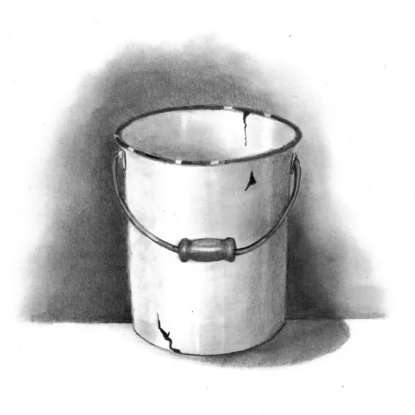 Dibujo a lápiz del antiguo cubo de esmalte — Foto de Stock
