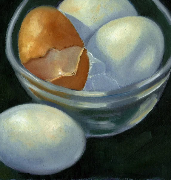 Painting of Eggs in a Bowl — Stock Photo, Image