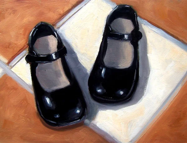 Malerei von kleinen schwarzen Schuhen — Stockfoto