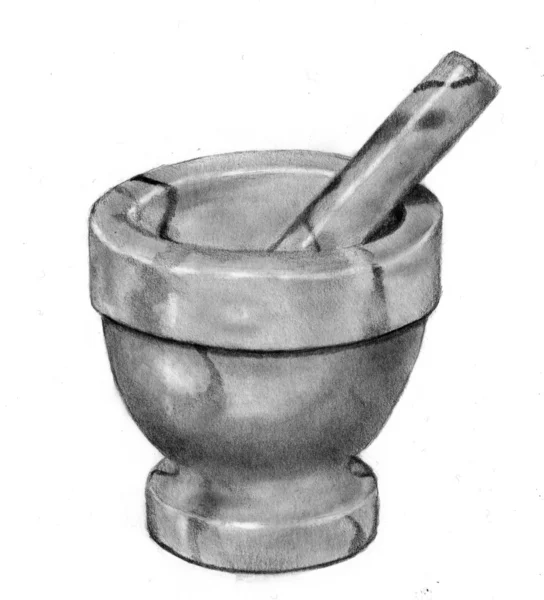 Pencil Drawing of Mortar and Pestle, #2 — Stock Photo, Image