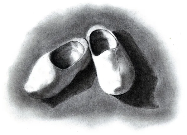 Desenho a lápis de sapatos de madeira — Fotografia de Stock