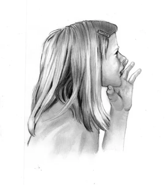 Pencil Drawing of Little Girl Calling — Stock Photo, Image