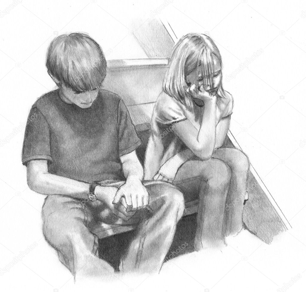 Pencil Drawing of Bored Kids, Children