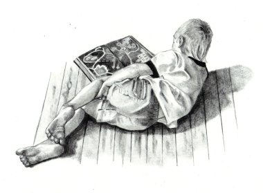 Pencil Drawing of Boy Reading Book clipart