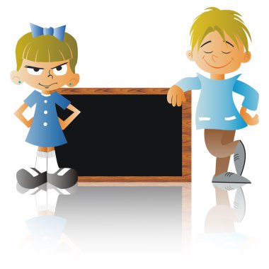 A Boy and a Girl with a blackboard clipart