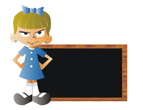 Boos meisje met een schoolbord op school — Stockfoto