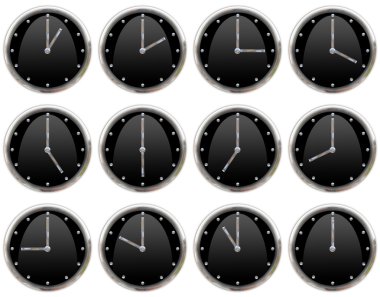 Collection of clocks ticking all hours clipart