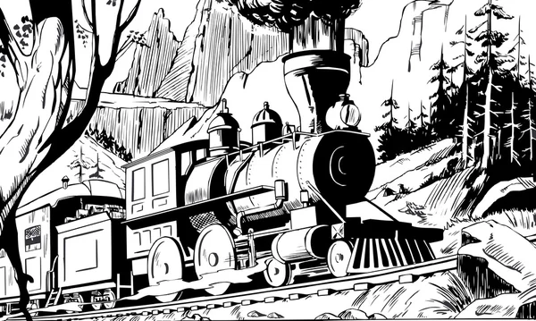 Paisagem de montanha com um trem a vapor — Fotografia de Stock
