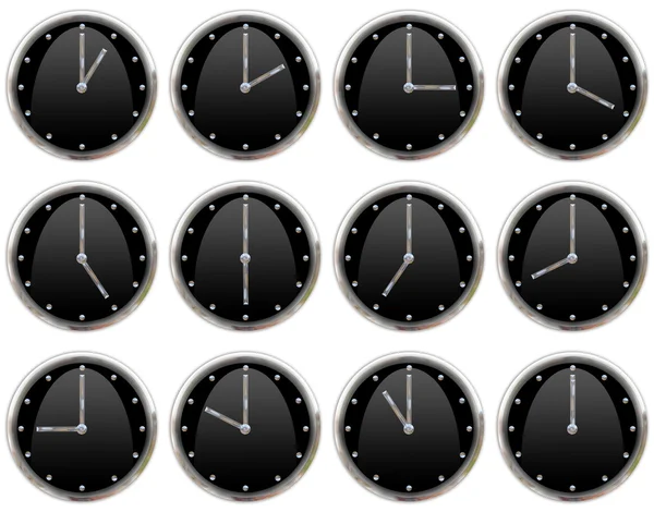 Collection of clocks ticking all hours — Stock Photo, Image