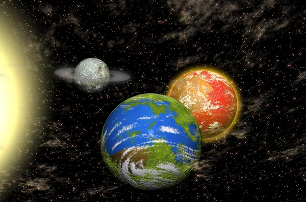 Vista do universo com planetas — Fotografia de Stock