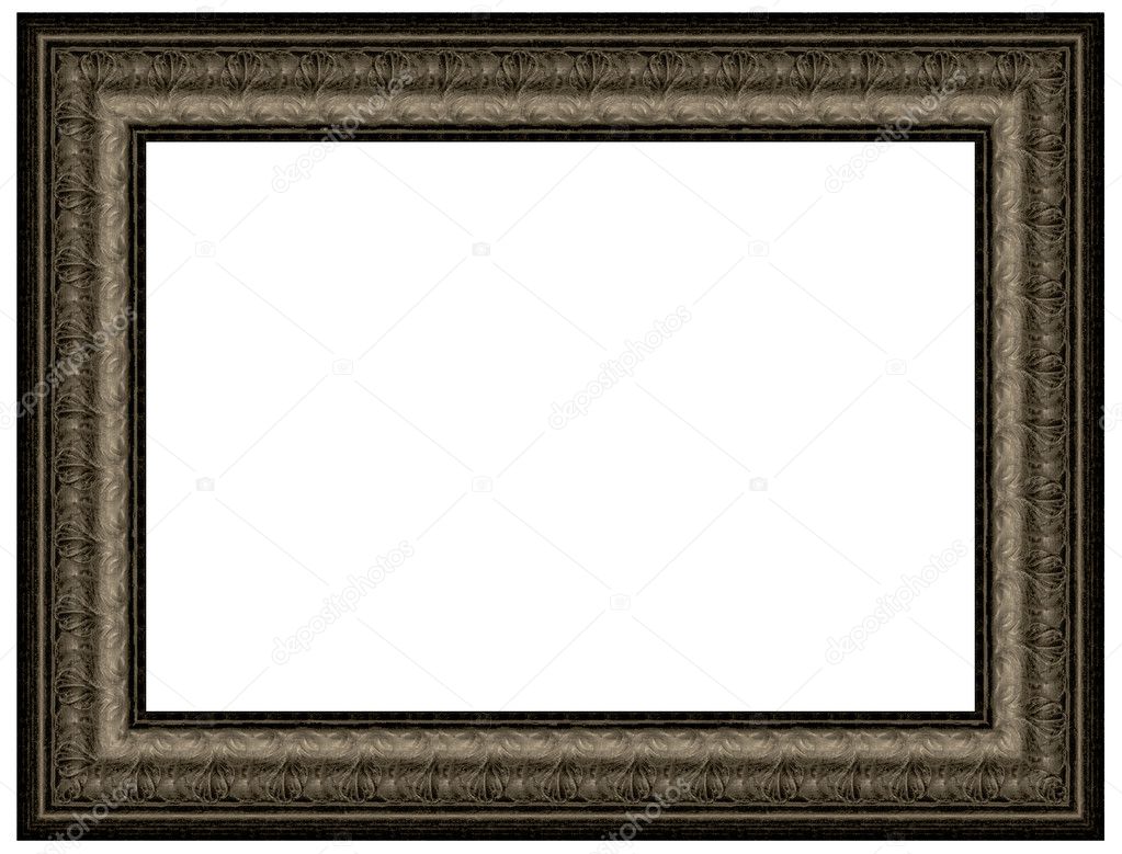 Marco dorado para cuadros o fotografías sobre fondo blanco aislado. Vista  de frente. Copy space Stock Photo