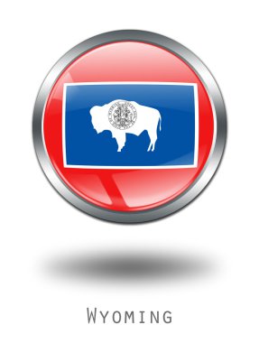 3D Wyoming Flag button illustration on clipart