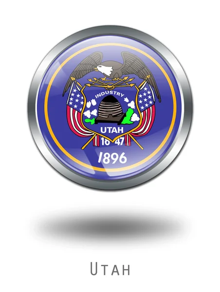 Ilustración de botón de bandera de Utah 3D en una w — Foto de Stock