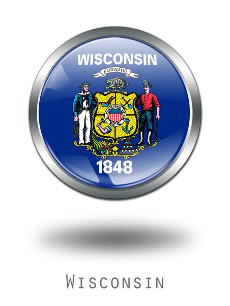 Ilustración de botón de bandera de Wisconsin 3D o —  Fotos de Stock