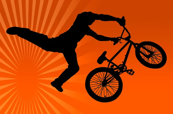 Junge springt mit seinem Fahrrad — Stockfoto