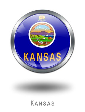 3D Kansas Flag button illustration on a clipart