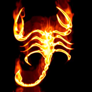 Escorpion surrounded by fire on a white clipart