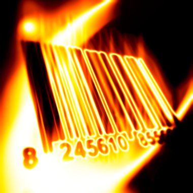 Barcode surrounded by fire on a black ba clipart