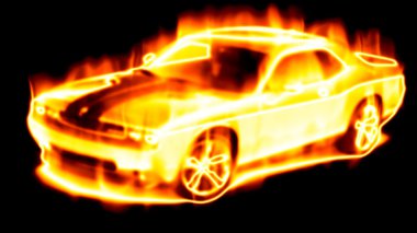 Car surrounded by flames on a black back clipart