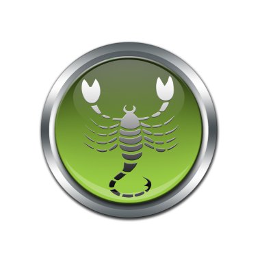 Button with the zodiacal sign Scorpio clipart